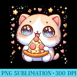 funny kawaii eating pizza cat - sublimation patterns png