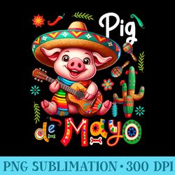 pig cinco de mayo mexican sombrero floral guitar colorful - png picture download