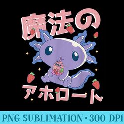 kawaii axolotl strawberry milk shake japanese anime - sublimation png designs