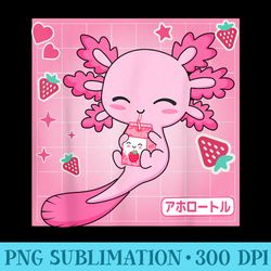 kawaii axolotl strawberry milk shake anime manga otaku - stylish shirt png