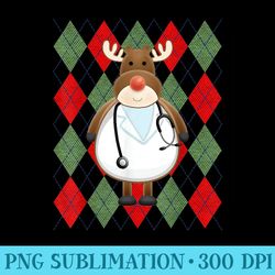 medical scrub top reindeer nurse ugly argyle pattern - download high resolution png