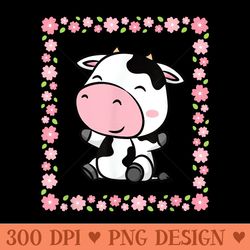 cute kawaii cow print cowgirl flower cow lover - printable png graphics