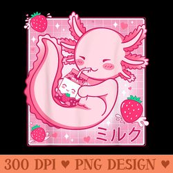 kawaii axolotl strawberry milk shake carton japanese anime - png graphics