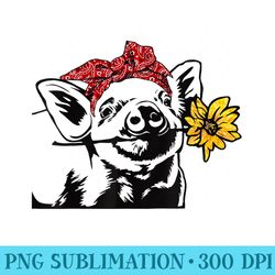 pig bandana headband and sunflower cool farm animal lover - png graphic design