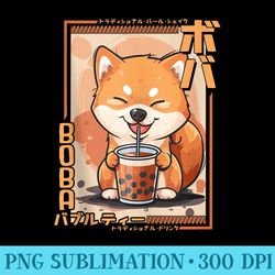 Kawaii Dog Boba Anime Shiba Inu Loving Bubble Tea Neko Akita - Printable Png Graphics