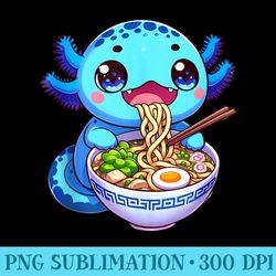 funny anime kawaii blue axolotl ramen noodles - png download vector