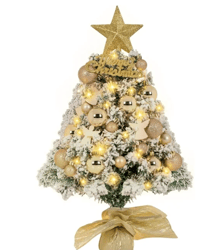 24in Tabletop Christmas Tree With 35 Led String Lights, Mini Christmas Tree Includes Diy.. Gold