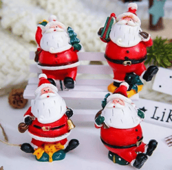 4 pack mini santa christmas figurines, resin classic santa with christmas tree & gifts tabletop decor christmas