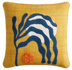 yellow and blue wave leaves indoor outdoor throw pillow