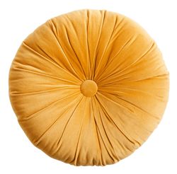 round tufted velvet throw pillow , color: mango