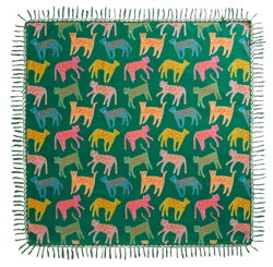 leo square green multicolor cats cotton picnic blanket