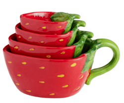 hand painted ceramic strawberry figural measuring cups