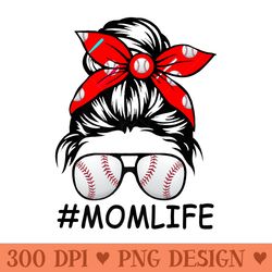 dy mom life baseball mothers day messy bun premium - high quality png files