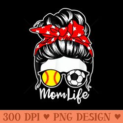 mom life messy bun hair soccer softball player mom - png design downloads