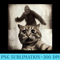 funny cat selfie with bigfoot sasquatch cat bigfoot photo - digital png artwork