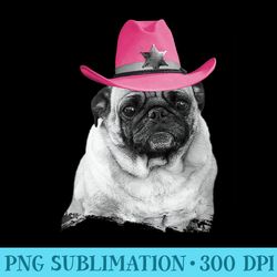dog pug wearing pink cowboy hat cowgirl premium - png download graphic