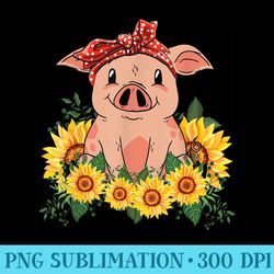 cute pig bandana sunflower - download transparent artwork