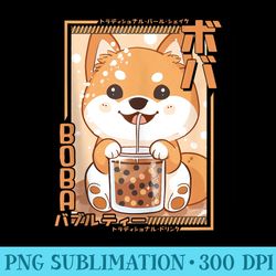 Kawaii Dog Boba Anime Shiba Inu Loving Bubble Tea Neko Akita - Png Image Download