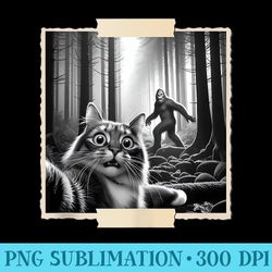 funny cat selfie with bigfoot, sasquatch, humor photo cat - png design downloads