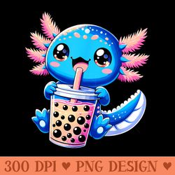axolotl bubble boba tea anime cute kawaii blue axolotl - png design files