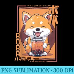 Kawaii Dog Boba Anime Shiba Inu Loving Bubble Tea Neko Akita - Png Download Artwork