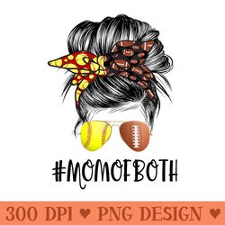 mom of both life of a mom football softball messy hair bun - modern png designs