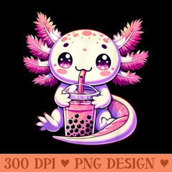 axolotl bubble boba tea anime cute kawaii axolotl - exclusive png designs