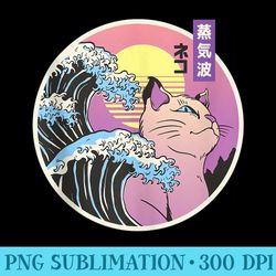 great wave retro japanese vaporwave cat 90s - download shirt png