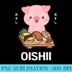 cute kawaii pig eats sushi japanese food lover otaku - png graphics download
