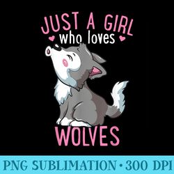 just a girl who loves wolves kawaii grey wolf - png download design