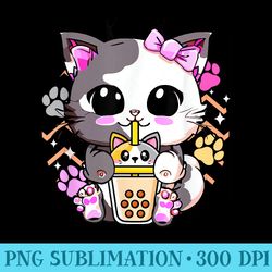 cute kawaii cat boba bubble milk tea anime neko kitten - transparent png download