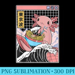 axolotl eating ramen kanagawa wave kawaii anime vaporwave - download png images