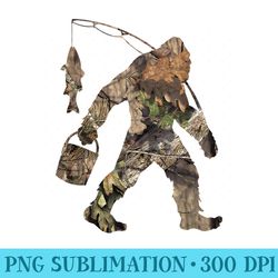 fishing bigfoot carrying fishing pole camo sasquatch - png graphics
