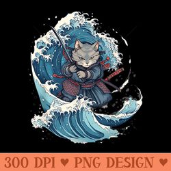 retro japanese cat samurai tattoo graphic ninja kawaii - transparent png download