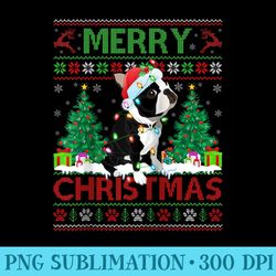 merry christmas lighting ugly boston terrier christmas raglan baseball - exclusive png designs