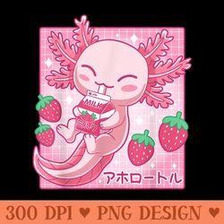 kawaii axolotl strawberry milk shake carton japanese anime - png design assets