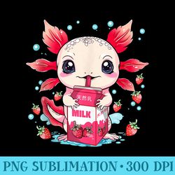 cute kawaii strawberry milk axolotl in anime style - unique sublimation png download