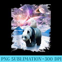 cute kitten cat riding panda in galaxy space - sublimation artwork png download