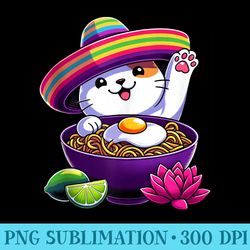 Cinco De Mayo Cat Ramen Anime Kawaii Neko Eating Noodle Hat - Png File Download
