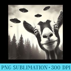 funny goat selfie ufo alien humor vintage print art design - printable png graphics