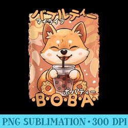 Kawaii Dog Boba Anime Shiba Inu Loving Bubble Tea Neko Akita - Png File Download
