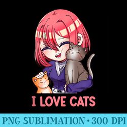 i love cats cute anime and cat lover - transparent png file download