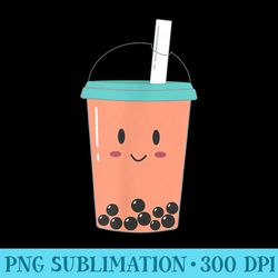 cute kawaii bubble milk tea with boba pearls and balls - shirt drawing png
