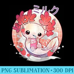 kawaii axolotl strawberry milk shake japanese anime ns - png download artwork