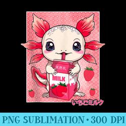 cute kawaii strawberry milk axolotl in anime style - transparent png file download