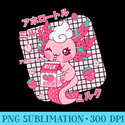 kawaii axolotl strawberry milk shake japanese retro anime - png graphics download