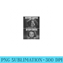 childs play chucky before coffee after coffee - png download