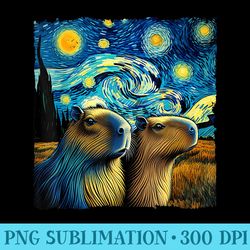 double capybara starry night classic arts capybaras van gogh - png download clipart