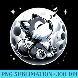 cute howling wolf kawaii wolf lover full moon - sublimation patterns png