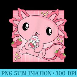 pink axolotl strawberry milk shake kawaii japanese anime - shirt design png